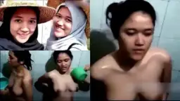 Kakak Adik Mandi Bugil, Hijab Basah Kena Cipratan, Keliatan Banget.